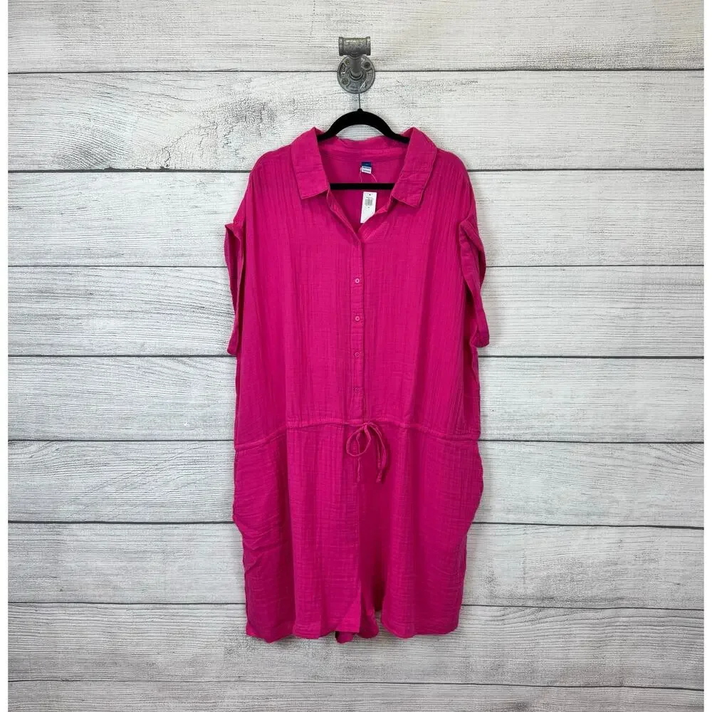 Old Navy Plus Size Pink Gauzy Short Sleeve Waisted Summer Romper Size 3X